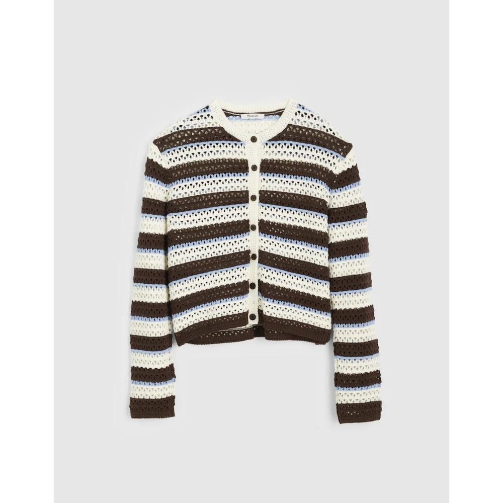 Madewell‎ Women Crochet Open Stitch Fisherman Cardigan Ivory Brown blue XL  NwT - Picture 5 of 5